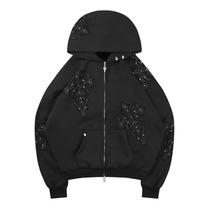 Sweat à capuche en molleton 100% coton de haute qualité avec logo personnalisé, strass, diamant, unisexe, streetwear, designer - Product Image 4