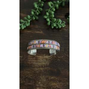 Vintage Navajo Fashion <b>Cuff</b> <b>Bracelet</b> with Multi-Stone & Sterling <b>Silver</b> Inlay - Product Image 1
