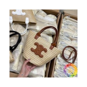 กระเป๋าชายหาดฟางหญ้าทะเลสานมือที่ทนทานมีกระเป๋าด้านในสำหรับการเดินทางวันหยุดฤดูร้อนและความสะดวกสบายกลางแจ้งในชีวิตประจำวัน - Product Image 1