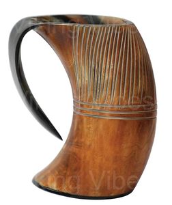 Tasse en corne de Viking de haute qualité tasse en corne de bière de vin avec aspect brillant et poignée tasse en corne à boire sculptée - Product Image 1