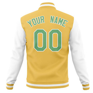 Veste de sport personnalisée en lettres varsity dorées jaunes blanches vertes, veste bomber personnalisée avec le nom de l'équipe, le numéro, le logo, vêtements de sport athlétiques - Product Image 3