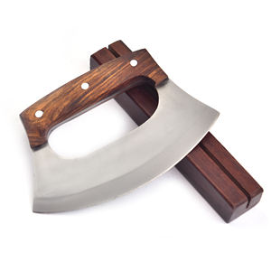 Hache Ulu de qualité industrielle à dos plat avec support en bois de frêne, inspirée des Vikings, en acier inoxydable, lame de 5 pouces - Product Image 6