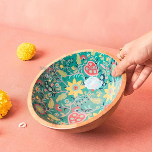 Wholesale Price Wood Salad <b>Bowl</b> Multi Color Fancy Top Quality Wooden <b>Enamel</b> Printed Round Serving <b>Bowl</b> for Kitchenware Use - Product Image 1