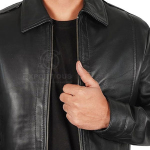 Custom Logo Print High Quality Eco-Friendly <b>Lightweight</b> Comfortable <b>Men</b> Cow Skin Leather <b>Jacket</b> Stand Collar Front Logo - Product Image 5
