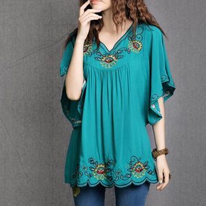 เสื้อคลุมแขนสามส่วนผ้าฝ้าย100% ปักลายคอวี,เสื้อคลุมสำหรับผู้หญิงสีมิ้นท์เข้มทรงหลวมเสื้อคลุม - Product Image 5