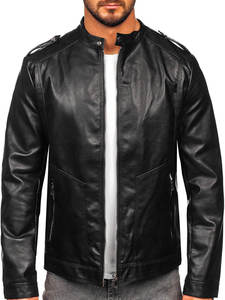Chaqueta informal a la moda para hombre de invierno, precio al por mayor personalizado, color sólido con diseño de cuero liso con cremallera - Product Image 1