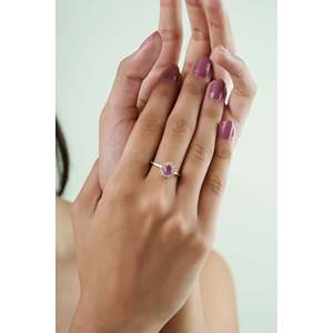 14K <b>Gold</b> Pear Cut Pink <b>Sapphire</b> Diamond Halo <b>Ring</b> Rhodium Plated Luxury Women's Anniversary Jewelry - Product Image 6