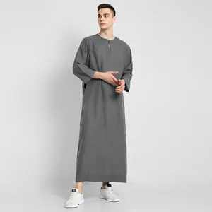 ثوب رمادي قطني للرجال بطول كامل حسب المواصفات الثقافية - ثوب إسلامي بسيط للرشاقة والإناقة