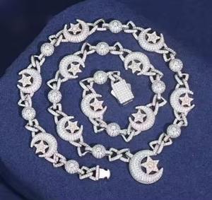 Moissanite Cuban Iced Out 925 Silver Hiphop Men VVS Diamond Moissanite Cadena de eslabones cubanos para unisex de La India - Product Image 1