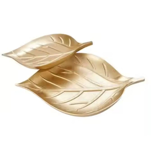 ถาดโลหะทรงใบไม้แนววินเทจใหม่จานเสิร์ฟอาหารสำหรับเครื่องใช้บนโต๊ะอาหารในบ้านถาดเสิร์ฟอาหารเซิร์ฟเวอร์สีทอง - Product Image 1