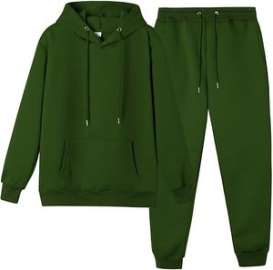 Ensemble sweat-shirt à capuche et pantalon de jogging de couleur unie, survêtement décontracté pour adultes, toutes saisons, en coton - Product Image 3
