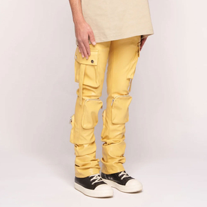 2025 nouveau pantalon empilé en cuir taille haute pour hommes sur mesure couleur unie Style avant plat grande taille OEM Logo bas quantité minimale de commande en gros - Product Image 2