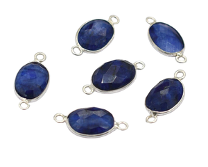 22X11mm Lapis Lazuli Connecteur Pendentif 1 Boucle Lunette Argent Plaqué Fabrication de Bijoux Charme Connecteur C119 - Product Image 3