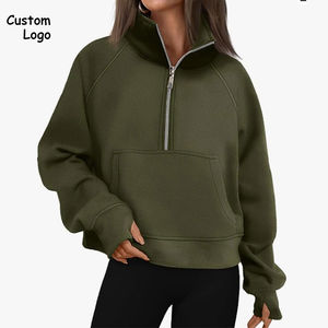 Sweat-shirt à capuche court à demi-zip pour femme, chaud, manches longues, logo sur le devant, pour l'hiver - Product Image 3