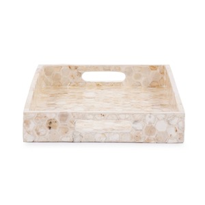 Plateau en nacre beige, mosaïque rectangulaire, fait à la main, plateau de service décoratif pour une décoration élégante de la maison, utilisation dans la salle à manger et le salon - Product Image 3
