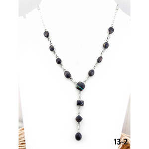 Collier artisanal Southwest Black Jack en or rose, plaqué platine et rhodium, chaîne maille forçat, forme géométrique, sertissage clos en argent sterling - Product Image 1