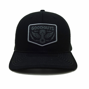 Fabriqué en usine au Vietnam, chapeau de camionneur en maille noire avec patch tissé structuré de conception réglable, style de haute qualité pour adultes - Product Image 1