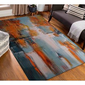 Tapis d'art abstrait : Décoration moderne de ferme, tapis rond imprimé pour entrée, tapis doux non tissé - Product Image 2