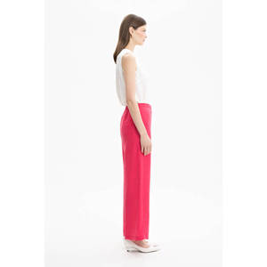 Linen Blend High-Waisted Wide-Leg <b>Trousers</b> with <b>Elastic</b> <b>Waist</b> and Wrinkled Finish - Product Image 2