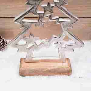 Ornements d'arbre de Noël en aluminium les plus vendus avec base en bois Articles de Noël en métal pour la décoration de Noël - Product Image 4