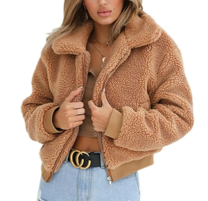Veste en sherpa chaude d'hiver pour femmes, polaire en fourrure avec col rabattu, fermeture éclair, streetwear, doublure en polyester, faible MOQ, OEM - Product Image 1