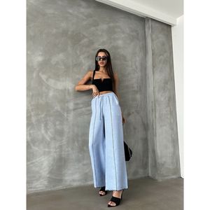 Embroidered <b>Linen</b> Straight Leg Wholesale <b>Trousers</b> - <b>GREY</b> - Product Image 5