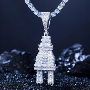 Men's Iced Out Bling Bling Lab Grown Diamond Plug Pendant <b>Necklace</b> Charm Pave Baguette 925 <b>Sterling</b> <b>Silver</b> Hip Hop Jewelry - Product Image 1