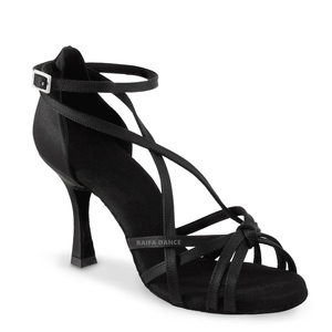 Zapatos de salón latino de tacón medio alto personalizados/zapatos de baile de Salsa para niñas forro de cuero genuino de calidad superior tela de satén suave - Product Image 2