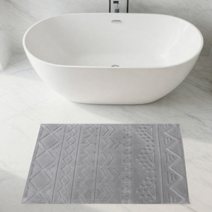 Tapis de bain/douche Louis gris clair 70x120cm en jacquard abstrait teint en fil beige - Production sur mesure - Fabriqué en Turquie - Product Image 1