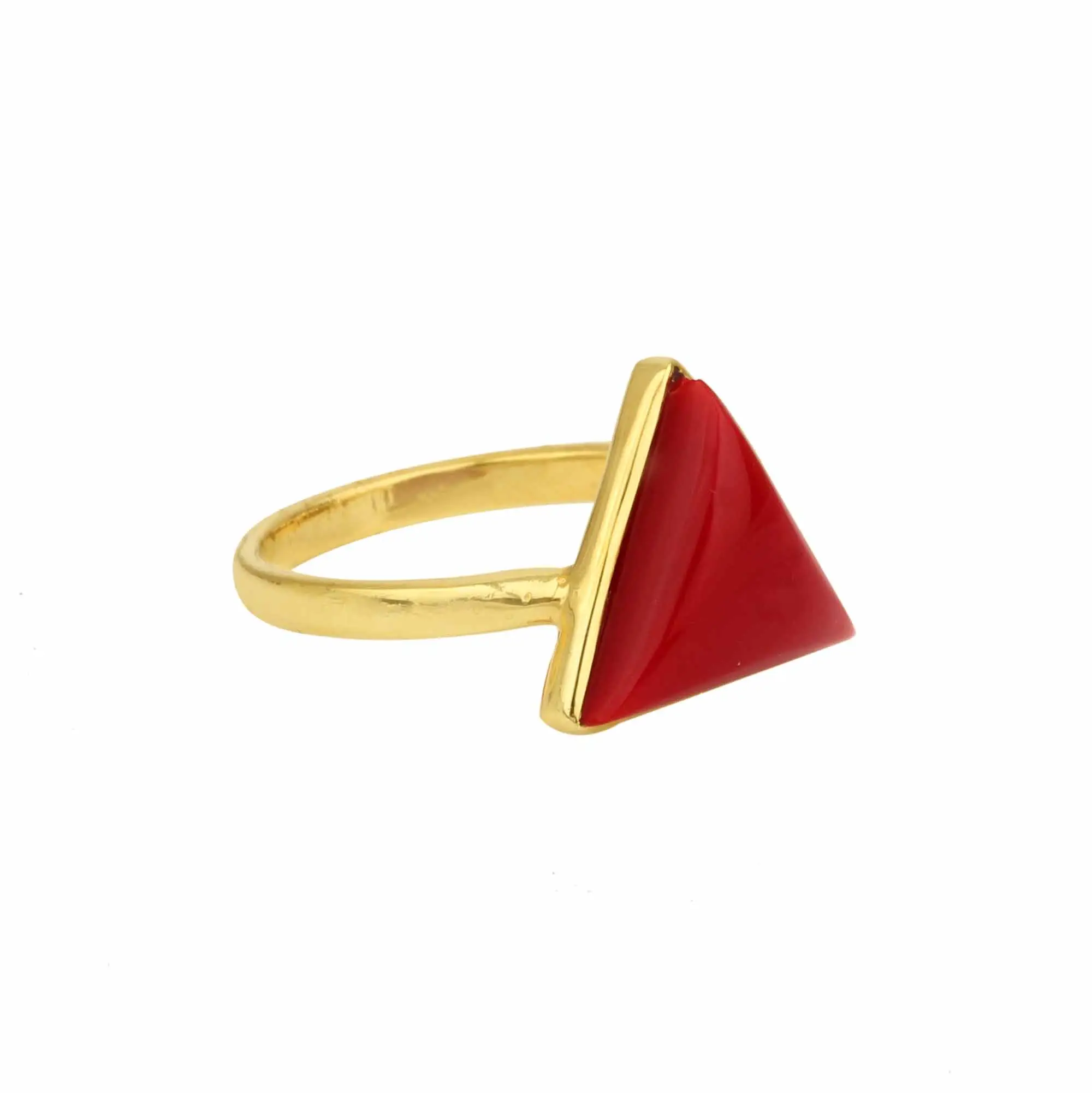 2023 Alta Qualidade Triângulo 12mm Banhado A Ouro Design Personalizado Handmade Bezel Configuração 925 Sterling Ring Ouro Coral Para As Mulheres & Menina