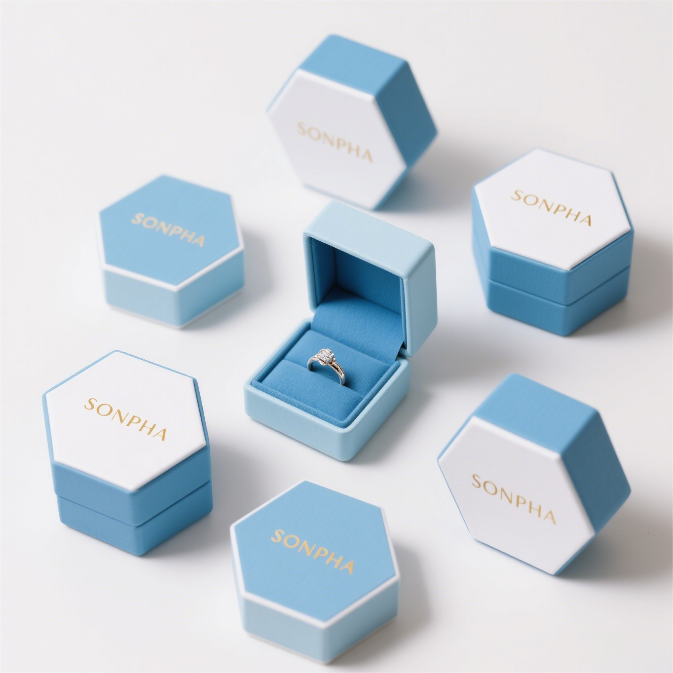 Caja hexagonal para anillos