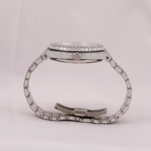 Montre personnalisée en diamant de moissanite blanche entièrement glacée pour hommes Bracelet en acier inoxydable de 22mm Cadran arabe classique Forme d'affichage analogique de 41mm - Product Image 5