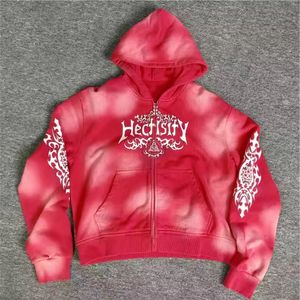 Sudadera con capucha lavada con ácido Vintage de gran tamaño de alta calidad para hombres Fabricantes de algodón bordado personalizado Cremallera impermeable - Product Image 1