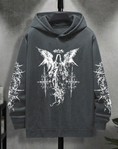เสื้อฮู้ดดี้ผ้าฝ้าย 100% ทรงหลวม ไหล่ตก สไตล์วินเทจ สำหรับผู้ชาย ฤดูหนาว สีสั่งทำได้ เนื้อผ้าหนา ทรงโอเวอร์ไซส์ ปักลาย - Product Image 5