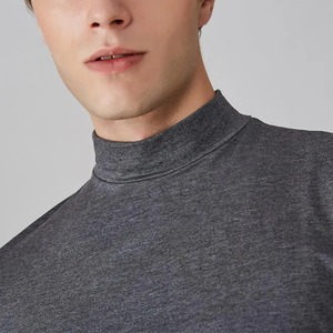 T-shirt d'été décontracté à manches courtes pour hommes Col roulé Coupe régulière Couleur solide Élastique Pull fin Respirant 100% Coton - Product Image 6