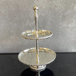 ชั้นวางเสิร์ฟไฮที 2 ชั้น ชั้นวางเค้กสีเงิน ชั้นวางขนมแบบมีกระจก ชั้นวางเค้กหรูหรา ชั้นวางเสิร์ฟสำหรับน้ำชายามบ่าย - Product Image 4