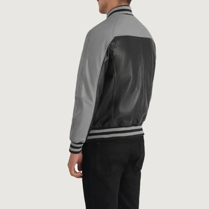 Chaqueta Bomber de Cuero Genuino de Gamuza Vacuna Negra y Gris, Relleno de Algodón, Acabado Transpirable, Cierre de Cremallera, Logotipo Personalizado, Color Sólido - Product Image 4