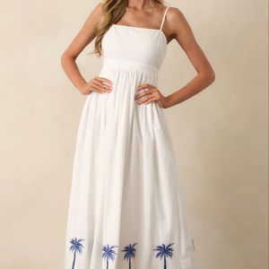 Vestidos Largos Casuales de Alta Calidad, 100% Algodón, Tejido, Bordado a Máquina, con Lentejuelas, Manga Corta, Cintura Natural, para Mujer - Product Image 1