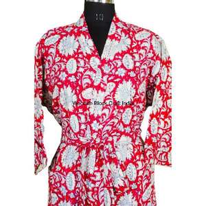 Veste kimono réversible en coton pur indien, style estival, imprimé floral, faite à la main, matelassée, respirante, avec ceinture - Product Image 3