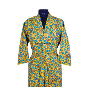 Chaqueta Larga Floral Kantha 100% Algodón, Cosida a Mano, Cuello en V, Cierre con Cordón, Transpirable, Informal, Cálida, Vintage, Elegante - Product Image 3
