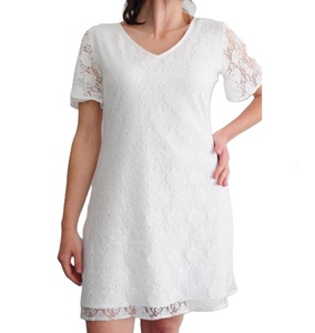 Vestido Corto de Malla con Forro Occidental de Encaje de Flores Suaves Blancas - Product Image 3