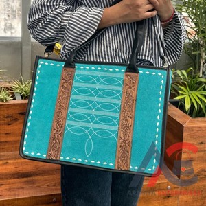 Nuevo bolso de mano con puntada para botas, bandolera de cuero de ante turquesa, bolso de mano oculto de cuero genuino Premium para mujer - Product Image 1