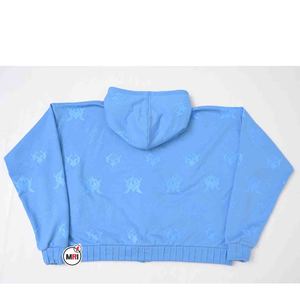 Sudadera con Capucha y Cierre de Cremallera MRI Group, Color Azul Claro, Estampado de Estrellas, Corte Regular, Estilo Deportivo Holgado, 100% Algodón - Product Image 4