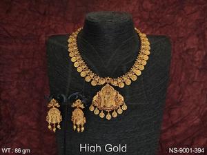 High <b>Gold</b> Plated Designer Fancy Style <b>Coin</b> Temple Design <b>Necklace</b> Set - Product Image 2