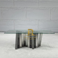 Table basse de mariage moderne de luxe en acier inoxydable argenté de haute qualité, durable, avec plateau en verre trempé