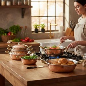 Poêle de cuisson commerciale en cuivre épais forgé à la main avec couvercle - Product Image 6