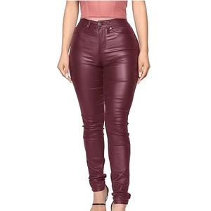 Pantalon en cuir extensible uni pour femme, longueur totale, vêtements d'extérieur, pantalon en cuir de vache véritable à 100% pour femmes, respirant - Product Image 1