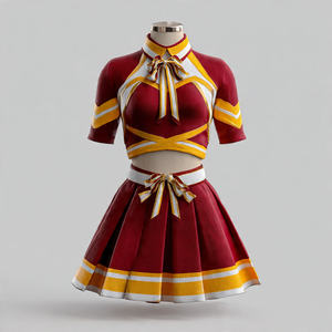 Cheerleader Uniform <b>Long</b> Sleeve Dance Cheerleading <b>Skirts</b> with Rhinestone 100% Polyester Printed Cheerleader Uniforms - Product Image 3