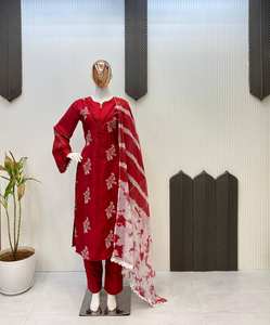 Dernières éthérées Georgette pierre florale travail brodé Anarkali femmes costume longue longueur au genou décontracté fête spéciale dentelle indienne - Product Image 5