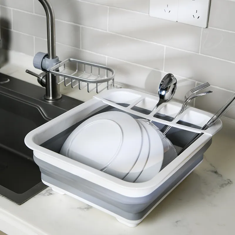 Home High Quality Plastic Detachable Dish Rack White Grey Easy Storage